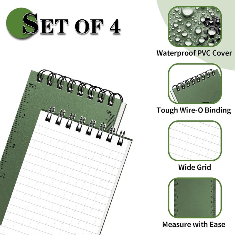 Coidea Waterproof Notebook, 4 Pack Top-Spiral Pocket Notepad, 3" x 5" Weatherproof NotePad, Police Pocket Notebook Memo Steno Note Pads for Outdoor Office School Recording, Army Green - Image 2